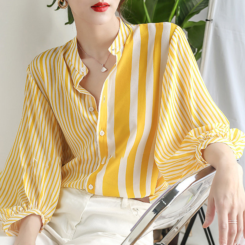真丝条纹衬衫女夏设计感小众气质衬衫