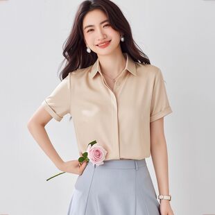 真丝缎面短袖衬衫女2026年夏天新款轻熟风职业衬衣桑蚕丝女士上衣
