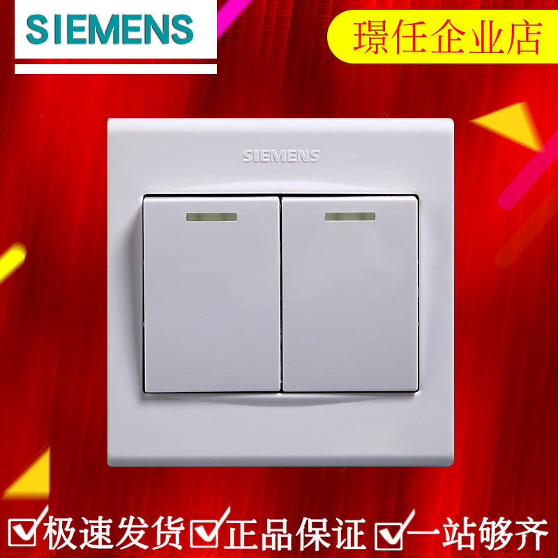 西门子开关插座 品宜白二开单控带荧光 86型 家用 5TA06213NC01