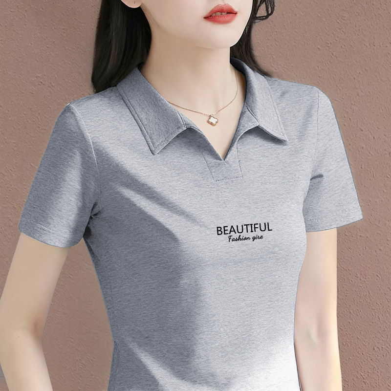 短袖洋气减龄休闲韩版纯棉Polo衫女士百搭翻领t恤显瘦上衣T恤