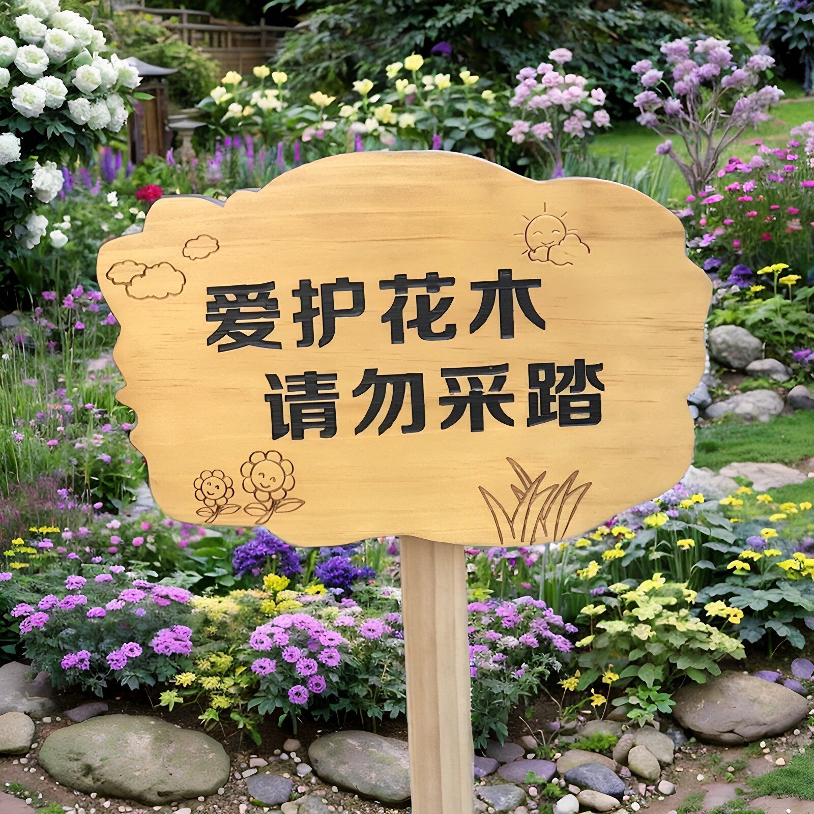 实木刻字木质插地牌户外菜园花园幼儿园种植区警示植物花草标识牌
