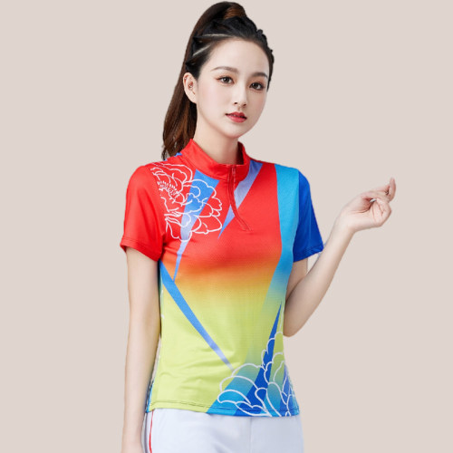 夏季短袖广场舞服装上衣中老年团队跳舞健身团体速干新款表演衣服