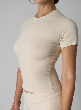 Cotton Jersey T-shirt全棉家居短袖T恤圆领修身高弹瑜伽短袖上衣