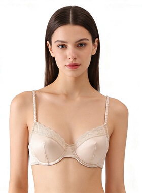 法式轻奢内衣女波西米亚风弹力缎面色丁蕾丝边性感文胸罩BRAS