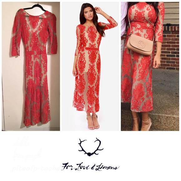 皮淘美国代购仙女牌 for love&lemons 露背蕾丝连衣裙