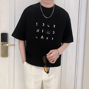 T9555-P55控75时尚立体字母短袖T恤男士2025春夏新款宽松体恤衫图片