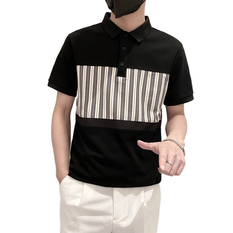 6885-P58控782025春夏新款时尚拼接POLO衫男翻领短袖T恤保罗衫白,男装T恤,星座1101-1