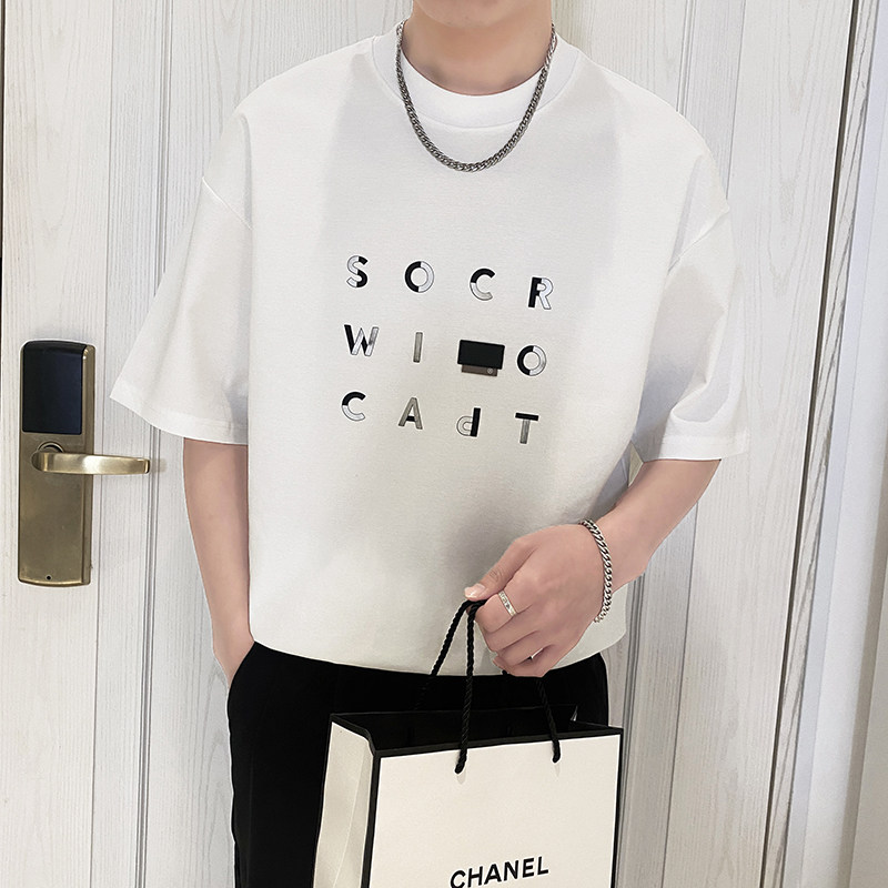 T9555-P55控75时尚立体字母短袖T恤男士2025春夏新款宽松体恤衫潮，男装T恤，星座1101-1