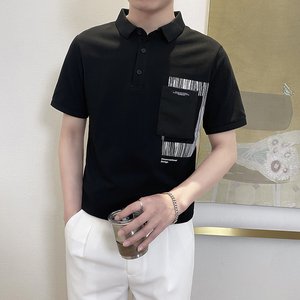 PL1109-P58控78时尚短袖翻领T恤男2025夏款韩版潮流休闲POLO衫黑图片