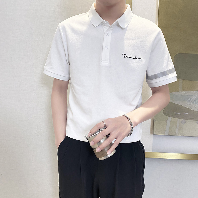 PL1157-P58控78时尚休闲保罗衫男士夏季韩版短袖POLO衫ins潮T恤白图片