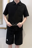TZ1923-P95控128时尚翻领短袖套装男士简约款POLO衫短裤一套ins白，男装Polo衫，星座1101-1