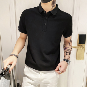 6888 特P38 2025夏季polo衫短袖男士韩版潮流翻领半袖纯色t恤黑图片