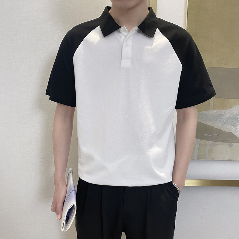 PL1118-P58控78 2025春夏新款拼色短袖翻领T恤男韩版时尚POLO衫黑图片