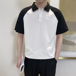 PL1118-P58控78 2025春夏新款拼色短袖翻领T恤男韩版时尚POLO衫黑图片