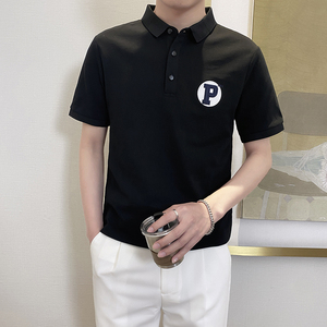 PL1116-P58控78翻领短袖T恤男士2025夏新款POLO衫时尚潮流韩版黑图片