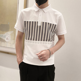 6885-P58控782025春夏新款时尚拼接POLO衫男翻领短袖T恤保罗衫白，男装T恤，星座1101-1