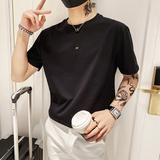 6629P45控682025夏季男士t恤打底衫简约百搭短袖宽松半袖体恤黑，男装T恤，星座1101-1