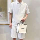 TZ1923-P95控128时尚翻领短袖套装男士简约款POLO衫短裤一套ins白，男装Polo衫，星座1101-1
