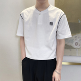 T8015-P55控75时尚夏季新款男士短袖V领T恤潮流百搭休闲上衣ins白，男装T恤，星座1101-1
