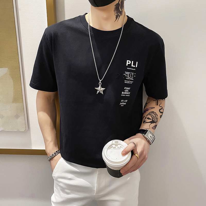 6620P45控682025夏新款红痞帅宽松短袖T恤男半袖体恤黑色，男装T恤，星座1101-1