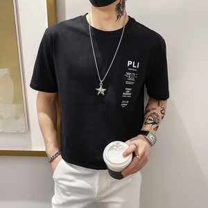 6620 P45控68 2025夏新款红痞帅宽松短袖T恤男半袖体恤黑色，男装T恤，星座1101-1