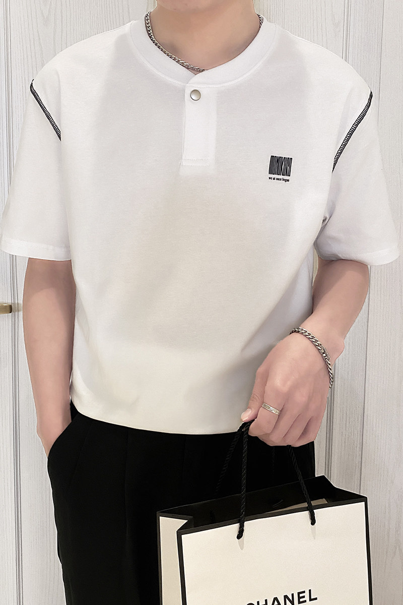 T8015-P55控75时尚夏季新款男士短袖V领T恤潮流百搭休闲上衣ins,男装T恤,星座1101-1