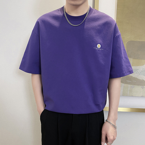 T9551-P55控75宽松短袖T恤男士2025春夏款百搭休闲体恤衫潮ins潮图片