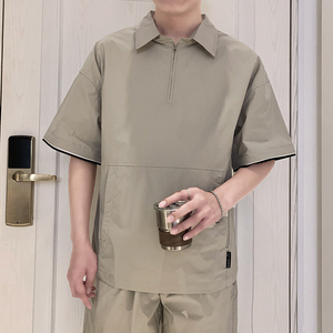 T1921-P70控90短袖衬衣男2025夏季新款翻领短袖T恤时尚POLO衫男装图片