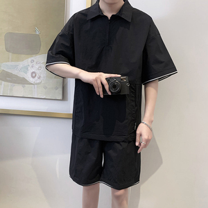 TZ1921-P125控165夏季款男士短袖衬衣+短裤一套时尚休闲韩版套装图片