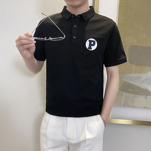 PL1116-P58控78翻领短袖T恤男士2025夏新款POLO衫时尚潮流韩版黑图片