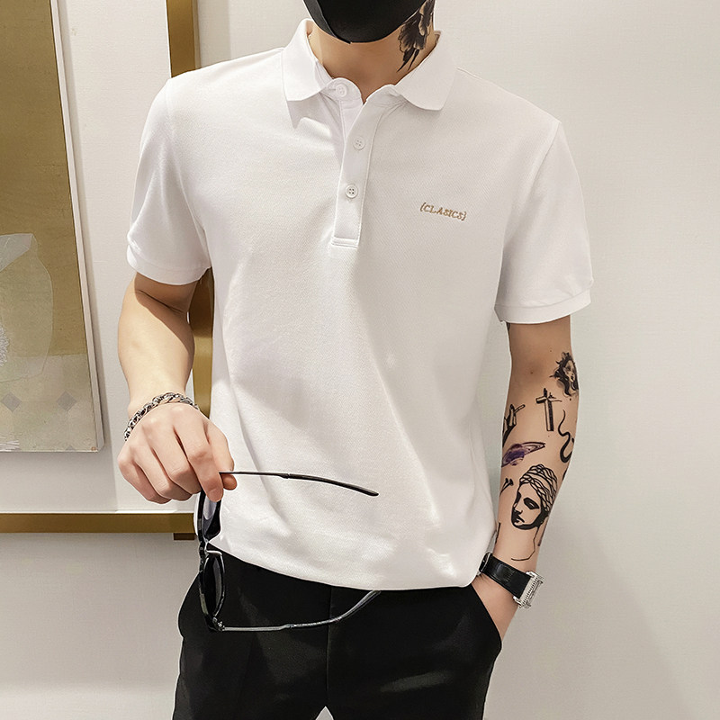 6675 P55控78 2025夏季男装修身短袖翻领POLO衫刺绣保罗衫短袖T恤图片