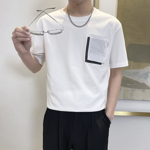 T8011-P55控75 2025春夏新款短袖T恤男时尚宽松休闲百搭体恤衫白图片