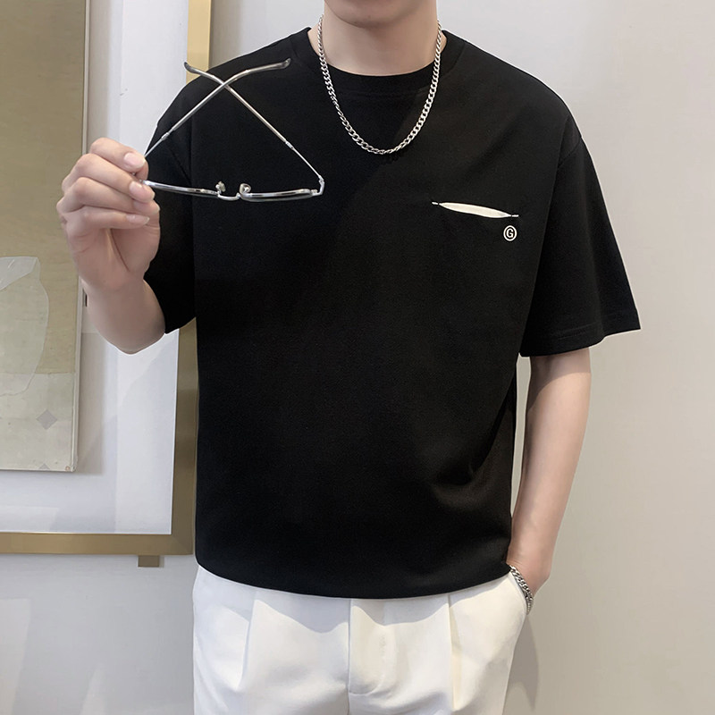 T8031-P48控68宽松简约款百搭男士短袖T恤时尚休闲体恤衫潮半袖黑,男装T恤,星座1101-1