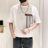 9525-P48控682025春夏新款阔版短袖T恤男时尚宽松体恤衫休闲潮白，男装T恤，星座1101-1