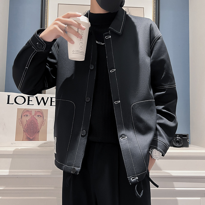 JK6656P108控1482025春季男夹克外套工装上衣翻领明线简约黑色,男装夹克,星座1101-1