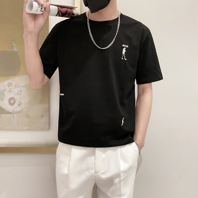 9226-P45控65宽松休闲短袖T恤男2025春夏新款圆领刺绣体恤半袖ins，男装T恤，星座1101-1