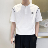 T8015-P55控75时尚夏季新款男士短袖V领T恤潮流百搭休闲上衣ins白，男装T恤，星座1101-1