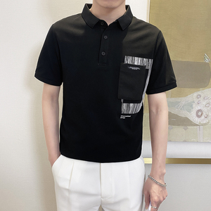 PL1109-P58控78时尚短袖翻领T恤男2025夏款韩版潮流休闲POLO衫黑图片