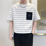 T9568-P58控78时尚条纹宽松短袖T恤男士休闲百搭体恤衫青年上衣白，男装T恤，星座1101-1