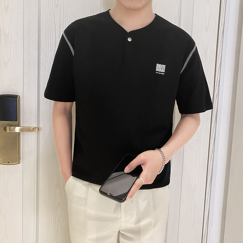 T8015-P55控75时尚夏季款男士短袖V领T恤潮流百搭休闲上衣ins男装,男装T恤,星座1101-1