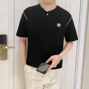 T8015-P55控75时尚夏季款男士短袖V领T恤潮流百搭休闲上衣ins男装图片