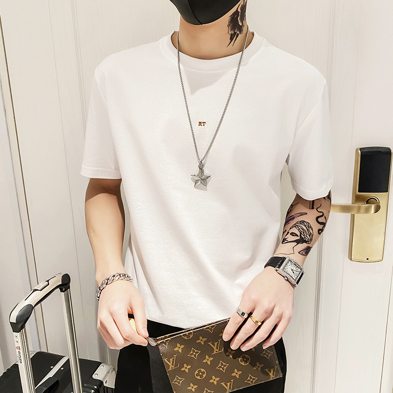 6629P45控68夏季男士t恤打底衫简约百搭短袖宽松半袖纯体恤潮白，男装T恤，星座1101-1