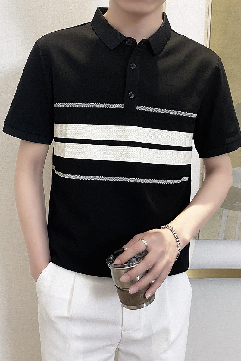 PL1139-P58控782025春夏新款短袖POLO衫男休闲百搭短袖翻领T恤黑,男装T恤,星座1101-1