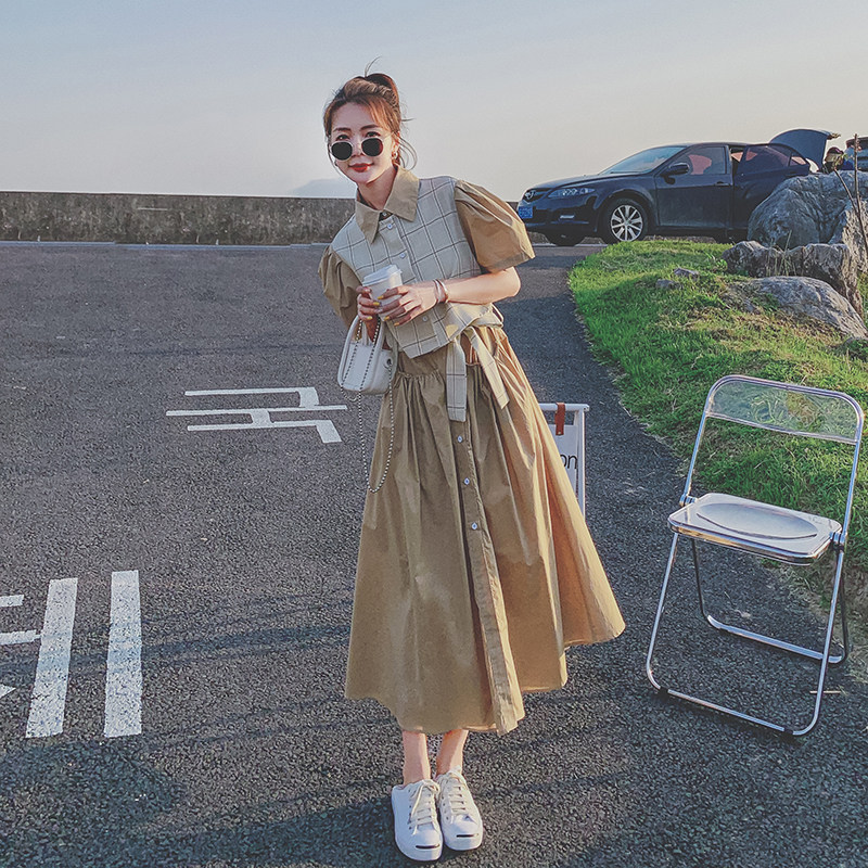 高级设计感小众衬衫连衣裙女夏2025年气质绝美穿搭假两件套装长裙,女装连衣裙,浙宝217