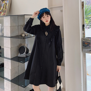 韩系氛围感穿搭衬衫连衣裙女春秋2025新款超好看赫本小黑裙高级感图片