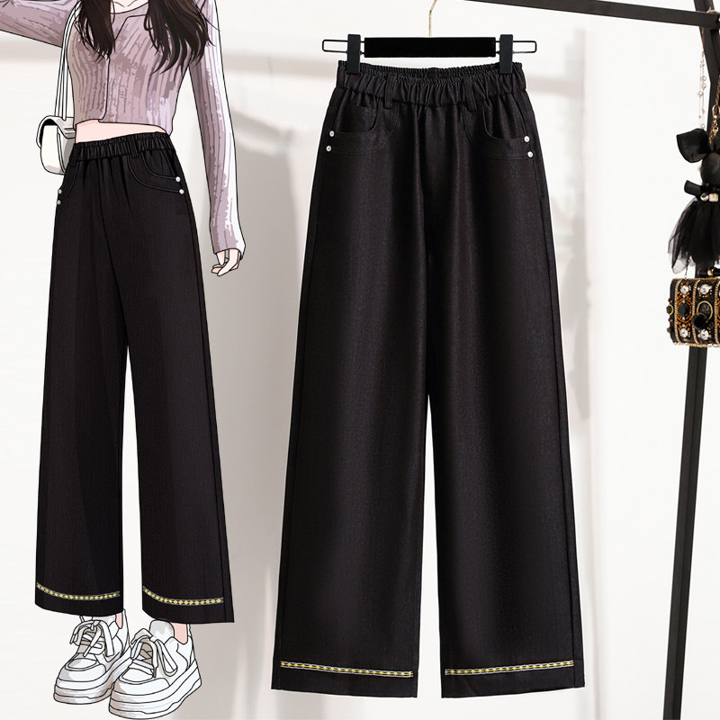 黑色刺绣牛仔裤女2026新款春季大码胖mm显瘦裤子直筒阔腿裤九分裤,女装/女士精品,大码裤装,淘宝优惠券,粉丝福利购,淘宝优惠卷