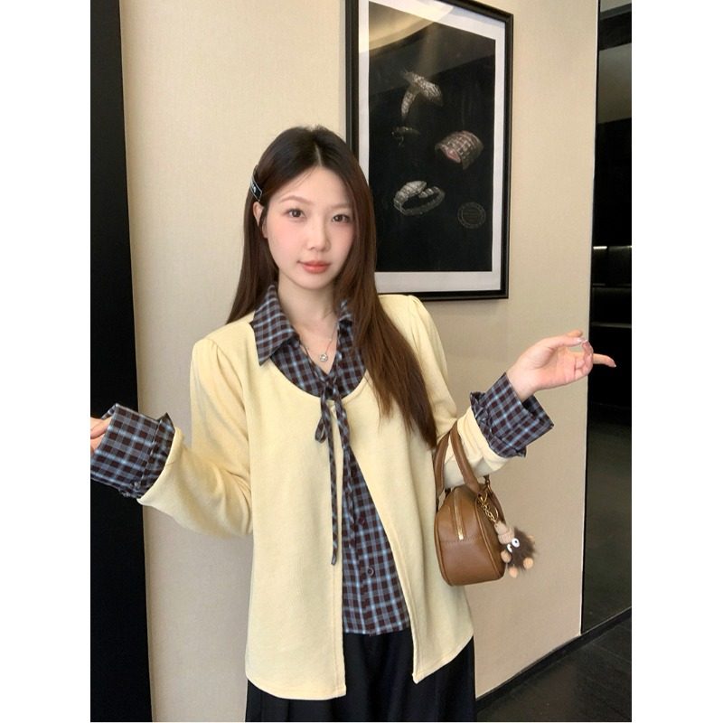 大码2026超火韩系假两件衬衫女春装针织衫巨好看独特漂亮长袖上衣,女装/女士精品,大码内搭,淘宝优惠券,粉丝福利购,淘宝优惠卷