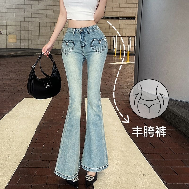 韩版女长腿裤爱心口袋丰胯包臀显高显瘦高腰喇叭牛仔裤微喇拖地裤,女装/女士精品,牛仔裤,淘宝优惠券,粉丝福利购,淘宝优惠卷