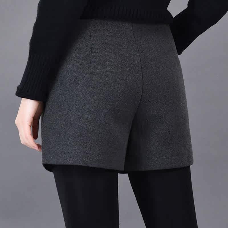 毛呢短裤女秋冬季外穿配靴子休闲裤百搭新款气质高腰显瘦a字靴裤
