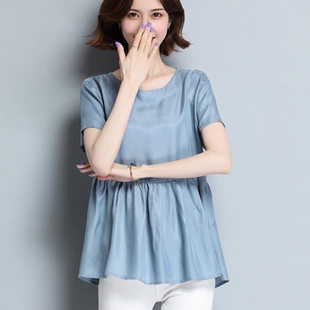 洋氣顯瘦拼接蓬蓬娃娃衫 遮肚子短袖 千度真銅氨絲上衣女2025夏新款